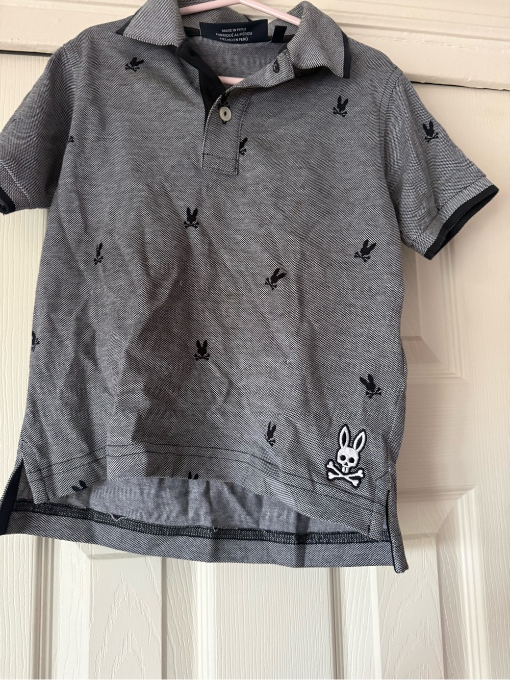 Psycho Bunny Boys' Gray Polo with Navy Bunny Embroidery